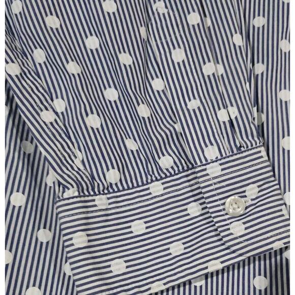 Talbots Top Womens 3X Polka Dot Button Up Long Sleeve Blue Striped Office Career - Picture 8 of 15